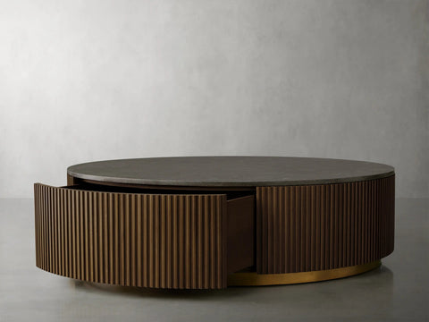 Finnley Round Storage Coffee Table Living Room Stone Center Tea Table