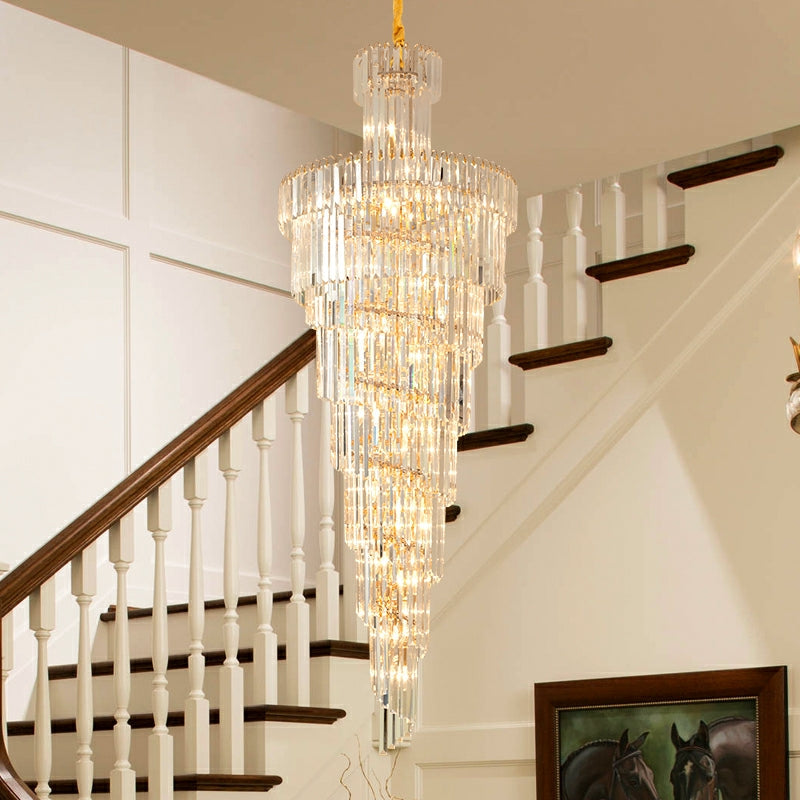 Housegent D39.4"*H236.2"/ 58 Lights Stunning Extra Large Foyer Spiral Chandelier Long Crystal Ceiling Lighting For  Staircase