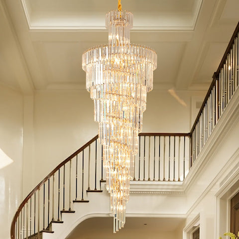Housegent D39.4"*H236.2"/ 58 Lights Luxury Extra Large Foyer Spiral Staircase Chandelier Long Crystal Ceiling Light Fixture For Living Room Hall Entrance