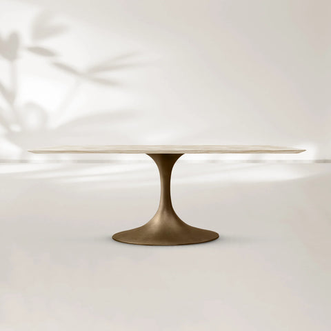 AVRA Rectangular Stone Dining Table with Oval Base