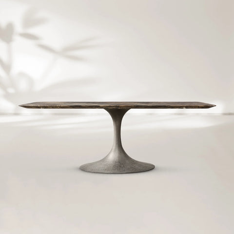 AVRA Rectangular Stone Dining Table with Oval Base
