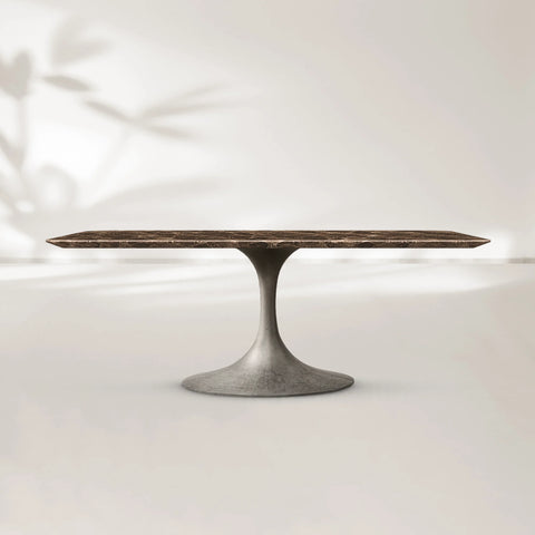 Aero Rectangular Stone Dining Table with Oval Base