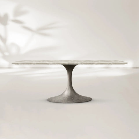 AVRA Rectangular Stone Dining Table with Oval Base