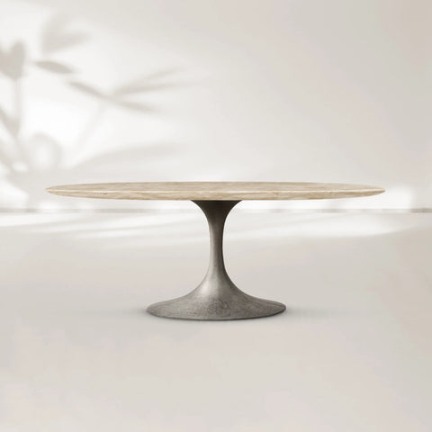 AVRA Oval Stone Dining Table with Oval Base