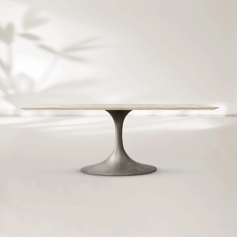 AVRA Rectangular Stone Dining Table with Oval Base