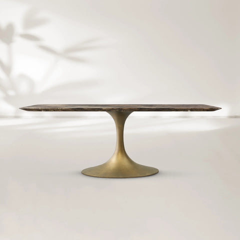 Aero Rectangular Stone Dining Table with Oval Base