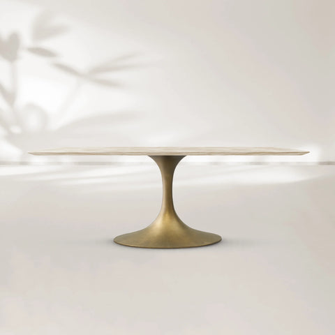 Aero Rectangular Stone Dining Table with Oval Base