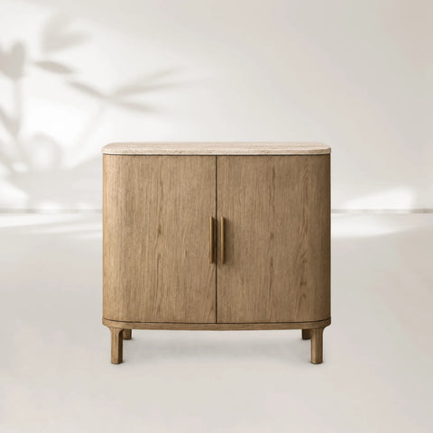 Danny Cabinet with Oak Wood Base and Marble Stone Top
