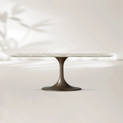 AVRA Rectangular Stone Dining Table with Oval Base