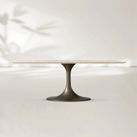 AVRA Rectangular Stone Dining Table with Oval Base