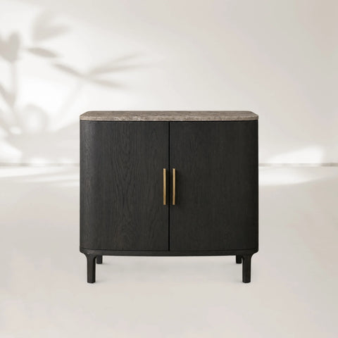 Danny Cabinet with Oak Wood Base and Marble Stone Top