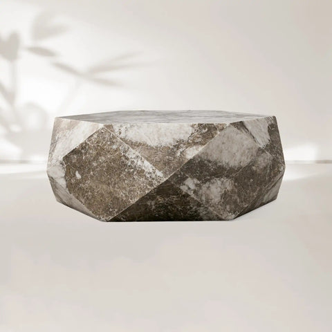 Lysa Geometric Natural Onyx Coffee Table with Solid Wood Frame