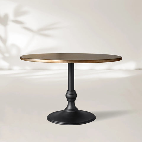 Wade Round Recycled Metal Dining Table with Cast Iron Base