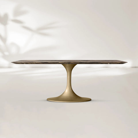 AVRA Rectangular Stone Dining Table with Oval Base