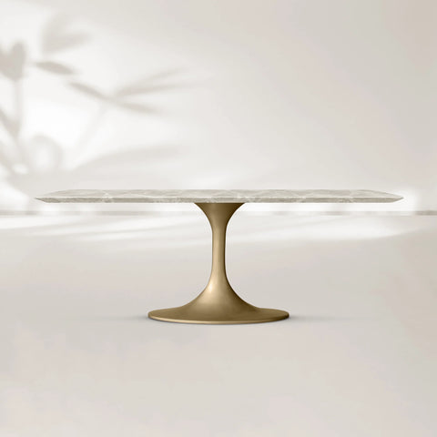 AVRA Rectangular Stone Dining Table with Oval Base