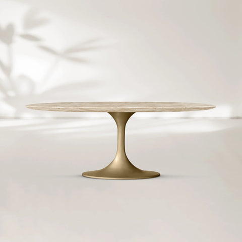 AVRA Oval Stone Dining Table with Oval Base