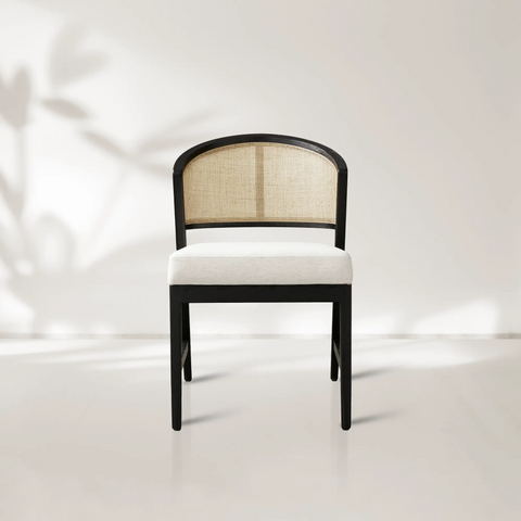 Aimee Dining Side Chair with Oak Wood Frame and Rattan Cane Back