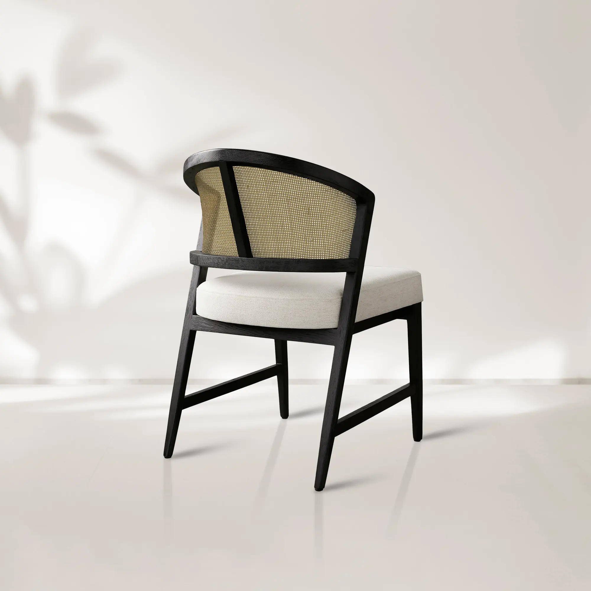 Aimee Dining Side Chair with Oak Wood Frame and Rattan Cane Back