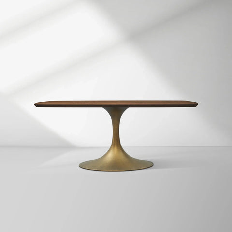 Aero Saint Germain Solid Oak Top Dining Table Tulip Rectangular Dining Table with Launette Base