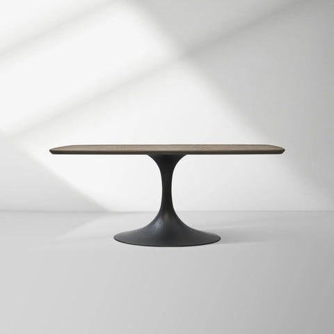 Aero Saint Germain Solid Oak Top Dining Table Tulip Rectangular Dining Table with Launette Base