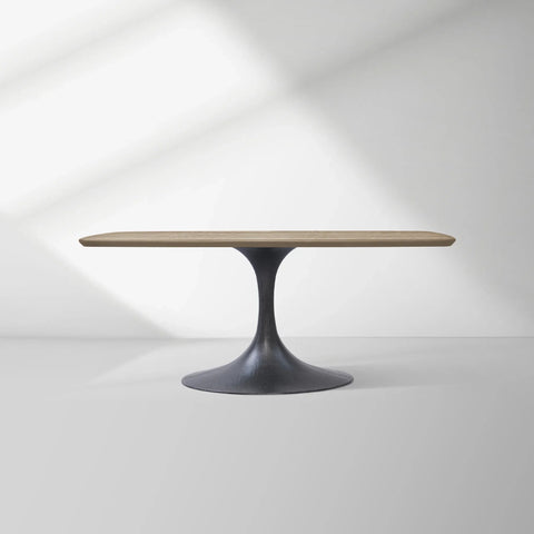 Aero Saint Germain Solid Oak Top Dining Table Tulip Rectangular Dining Table with Launette Base