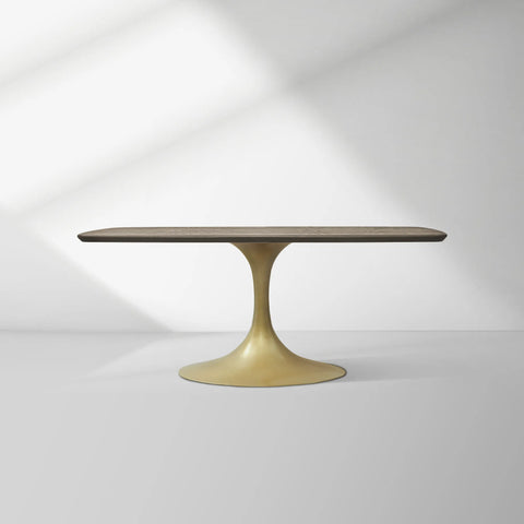 Aero Saint Germain Solid Oak Top Dining Table Tulip Rectangular Dining Table with Launette Base