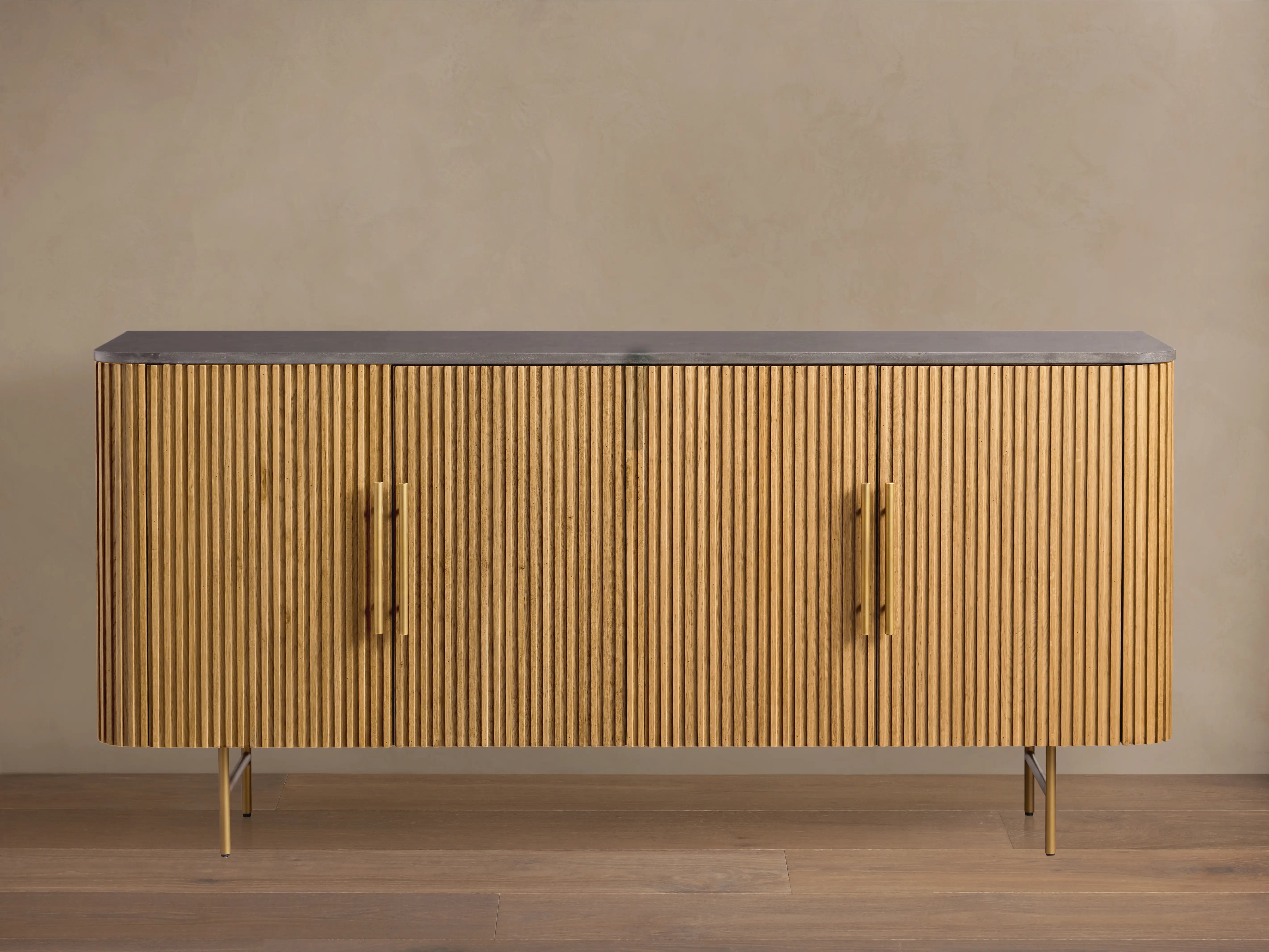 Finnley Sideboard Wood Stone Top Reeded Contemporary Artisanal Dining
