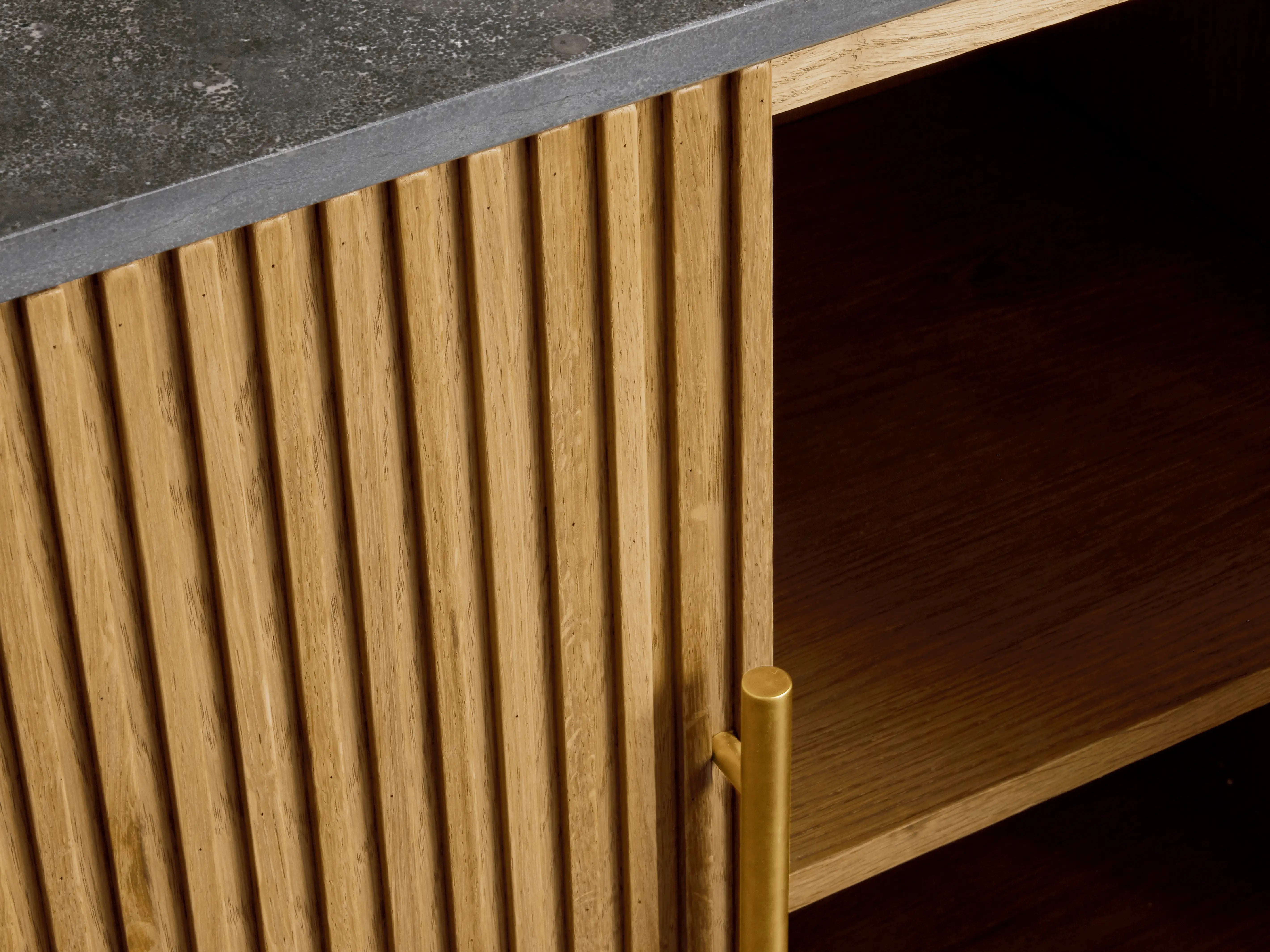 Finnley Sideboard Wood Stone Top Reeded Contemporary Artisanal Dining