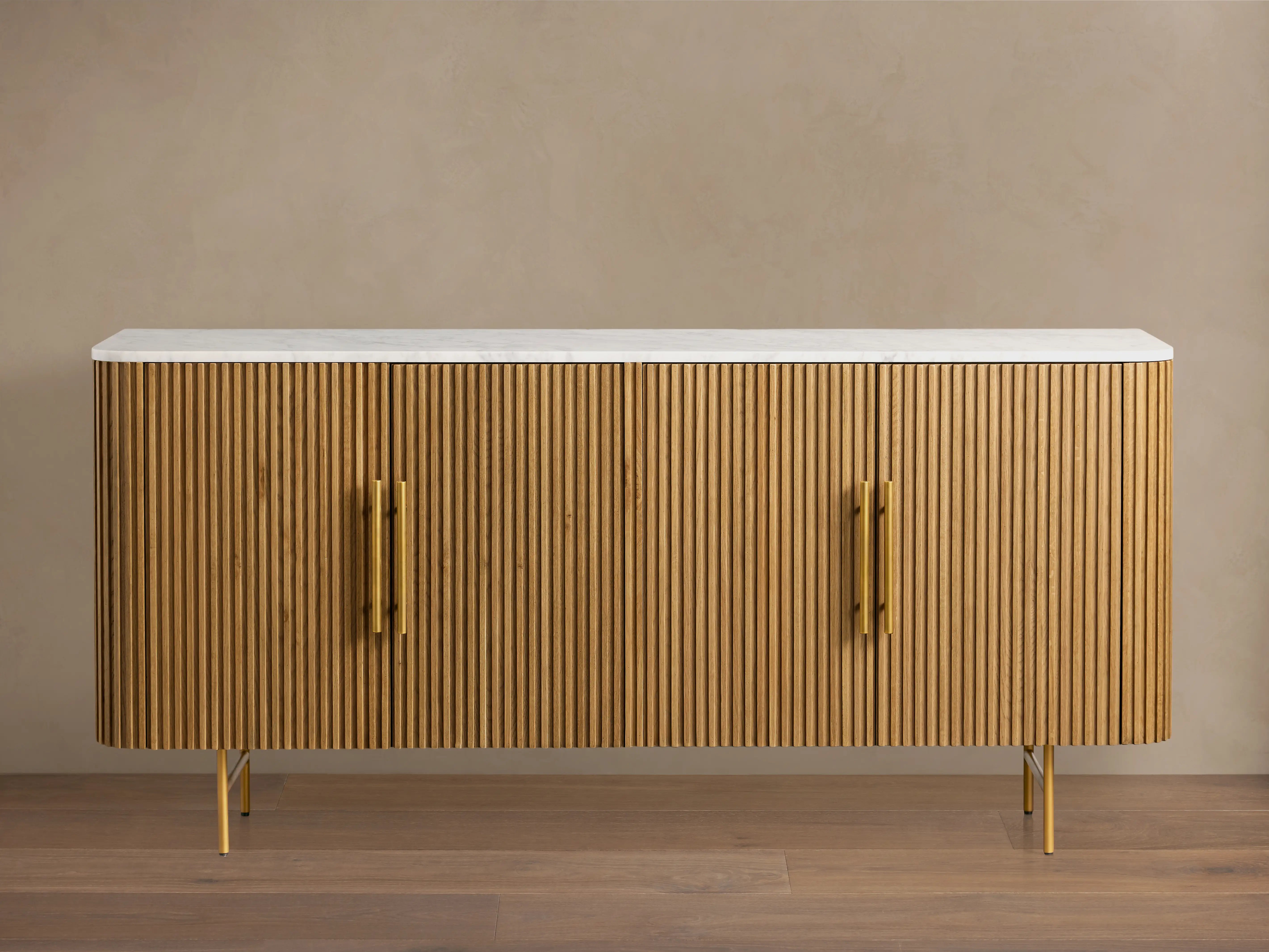 Finnley Sideboard Wood Stone Top Reeded Contemporary Artisanal Dining