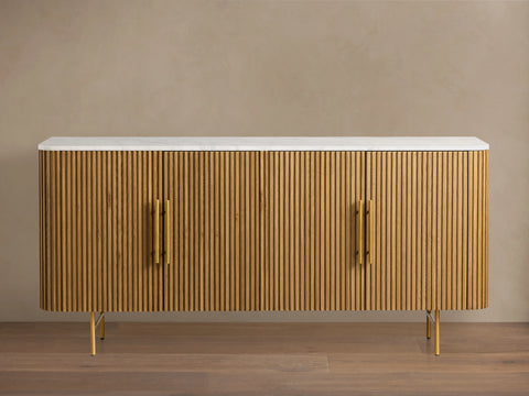 Finnley Sideboard Wood Stone Top Reeded Contemporary Artisanal Dining