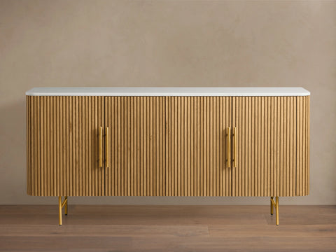 Finnley Sideboard Wood Stone Top Reeded Contemporary Artisanal Dining