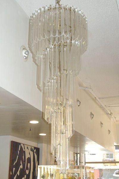 Mid-Century Modern Pink/Transparent Glass Cascading Spiral Chandelier