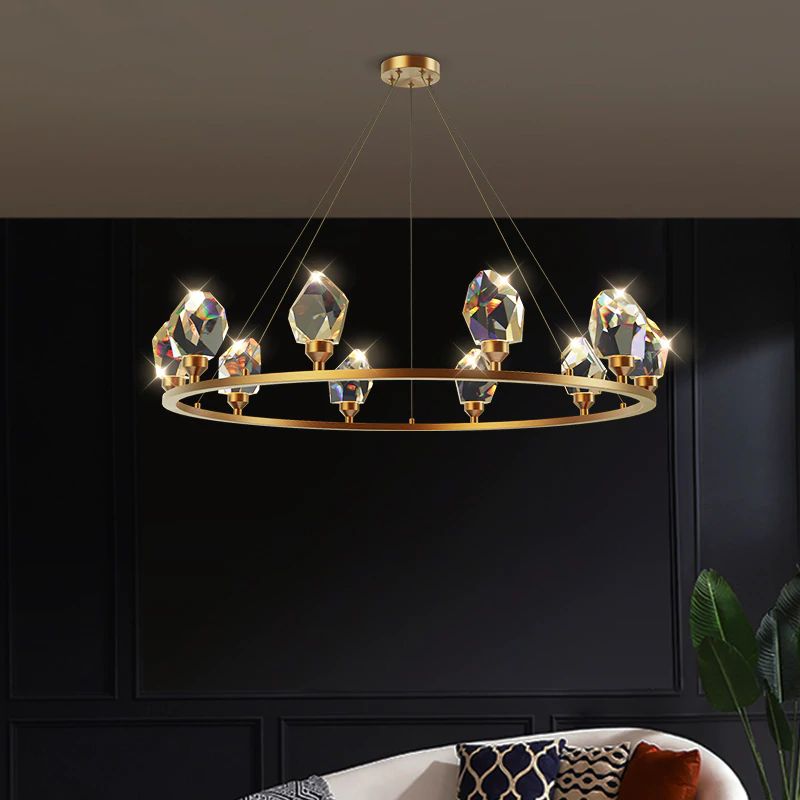 Irene Faceted Crystal Prisms Round Chandelier