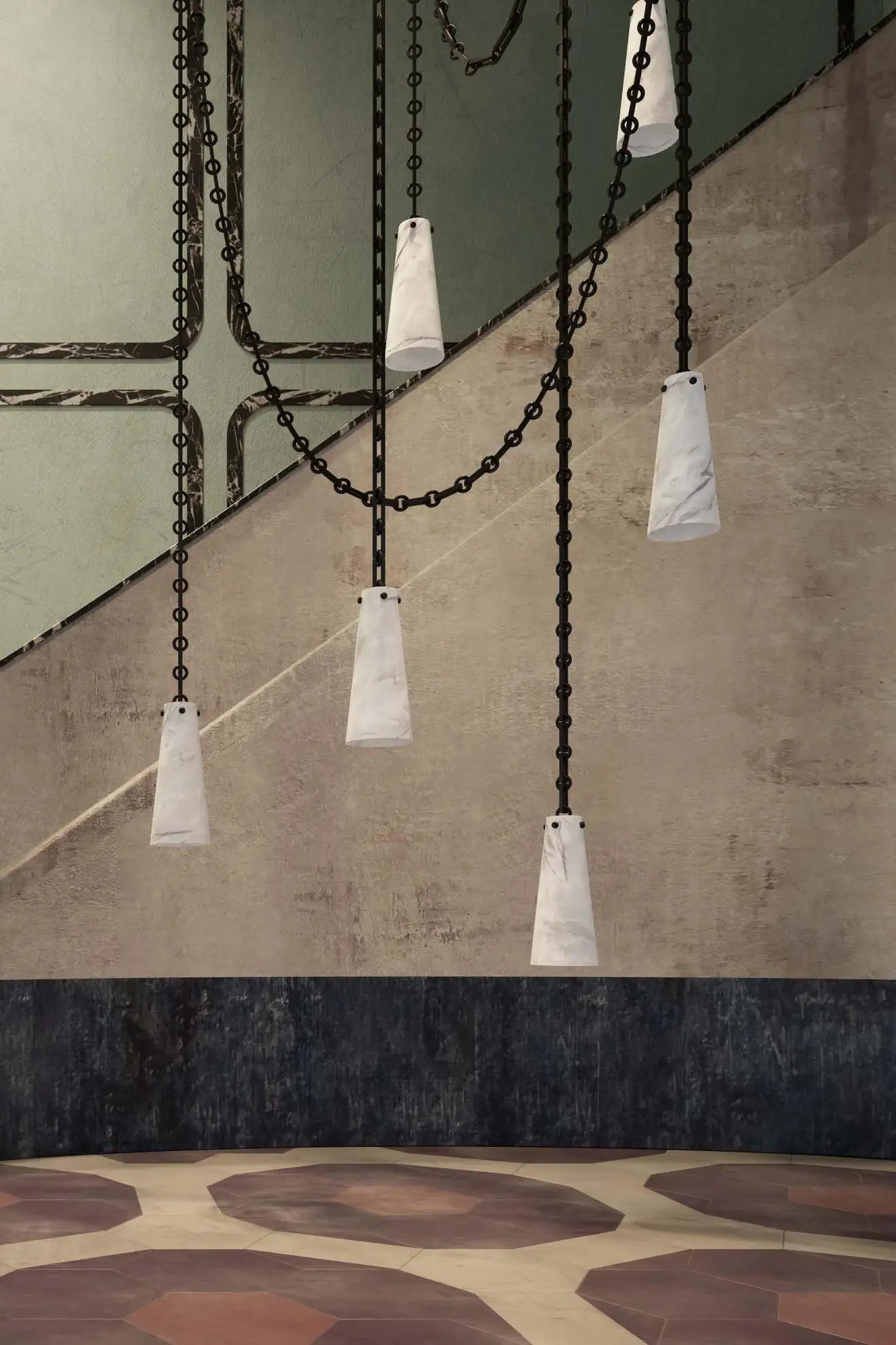 Contemporary Lucca Chandelier 202A-7 in Alabaster, 7-Light Vintage Alabaster Pendant Cluster