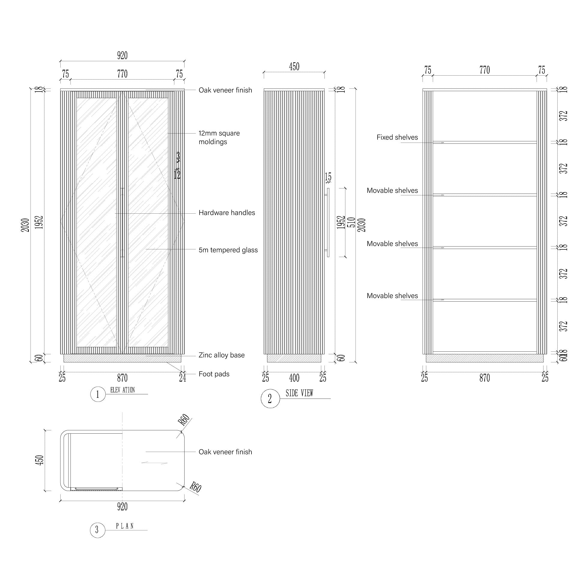 Finnley Glass Door Solid Wood Display Cabinet