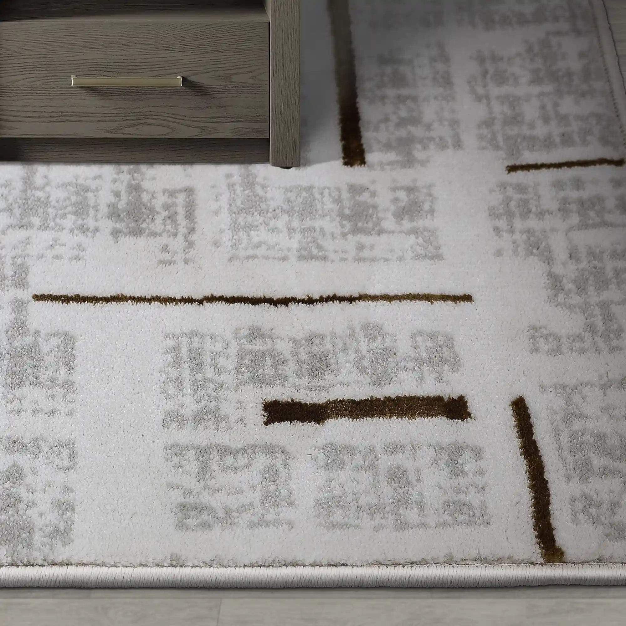 LiuJin Gilded Line Abstract Ivory Area Rug