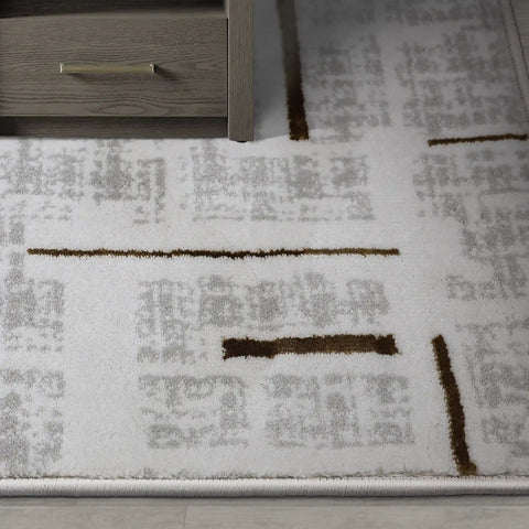 LiuJin Gilded Line Abstract Ivory Area Rug