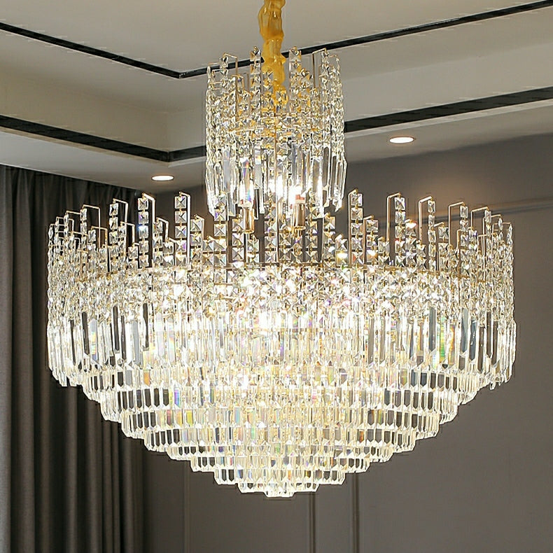 Luxury Hotel Hallway Ceiling Lighting Fixture Tiered Round Crystal Chandelier D47.2"