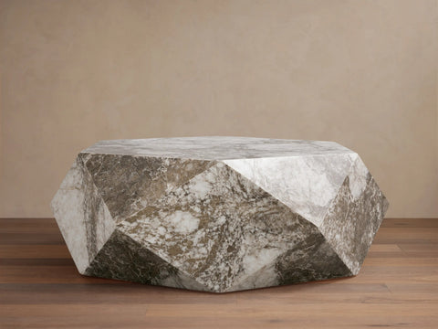 Lysa Geometric Natural Onyx Coffee Table with Solid Wood Frame