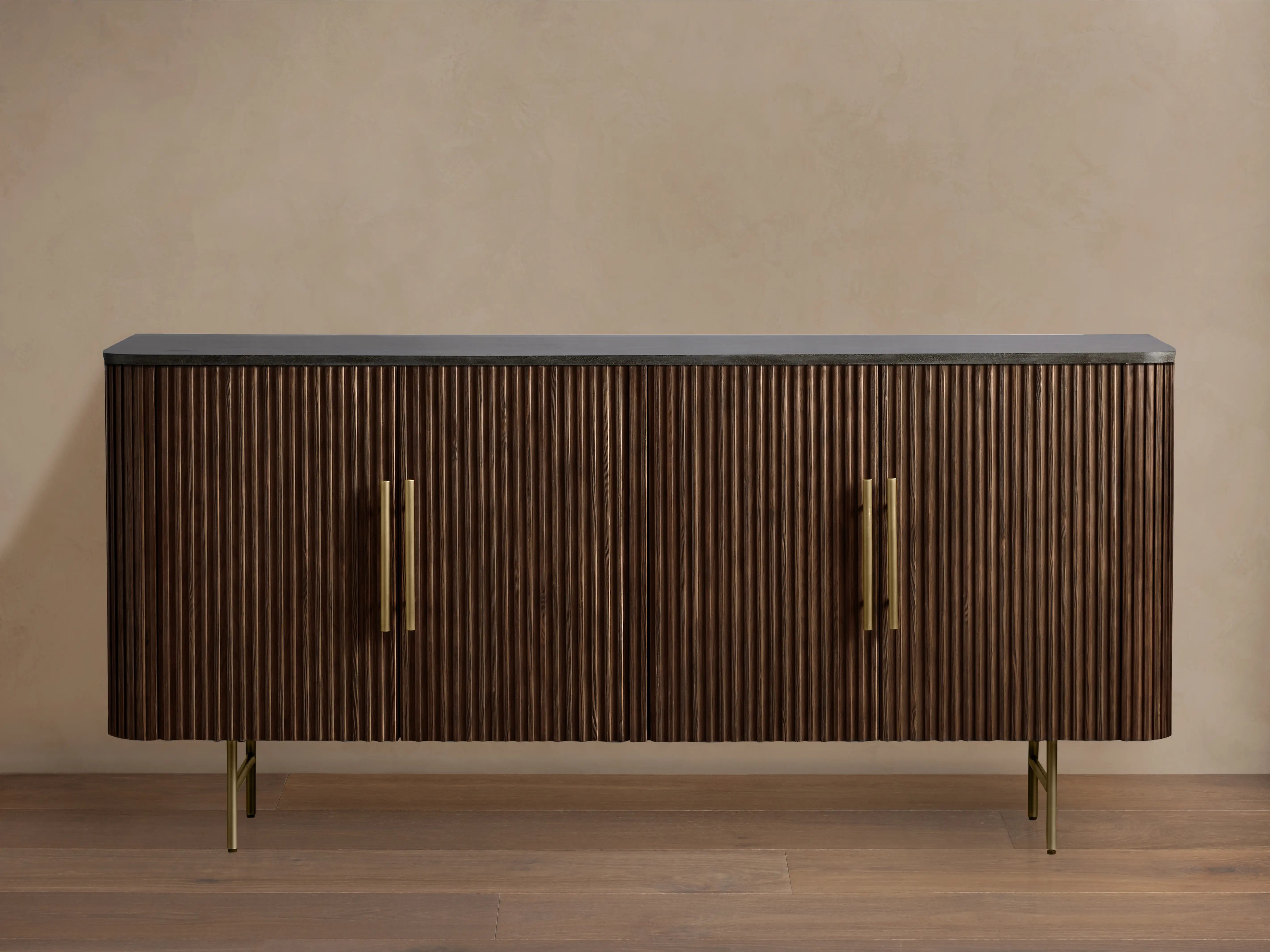 Finnley Sideboard Wood Stone Top Reeded Contemporary Artisanal Dining