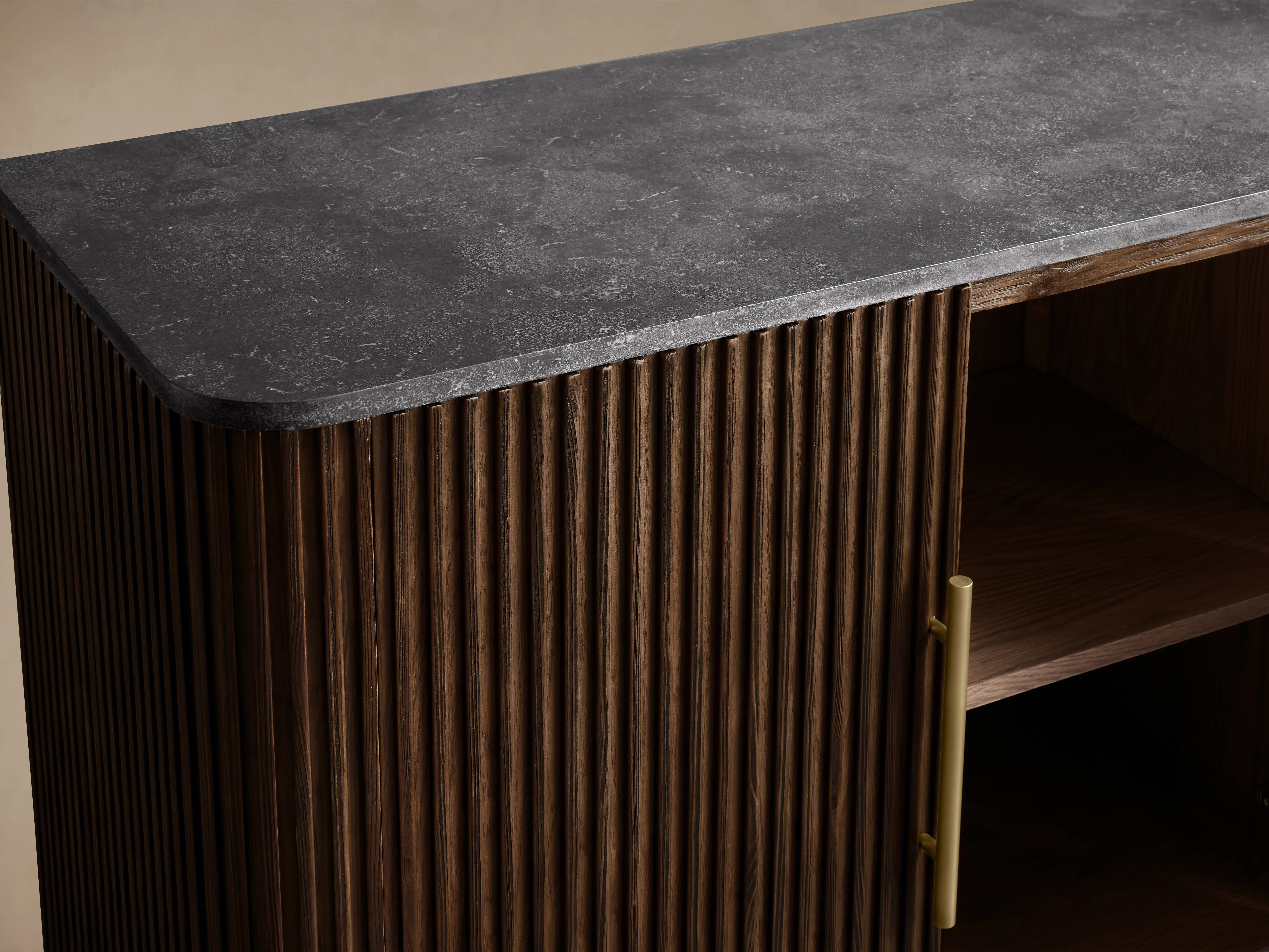 Finnley Sideboard Wood Stone Top Reeded Contemporary Artisanal Dining