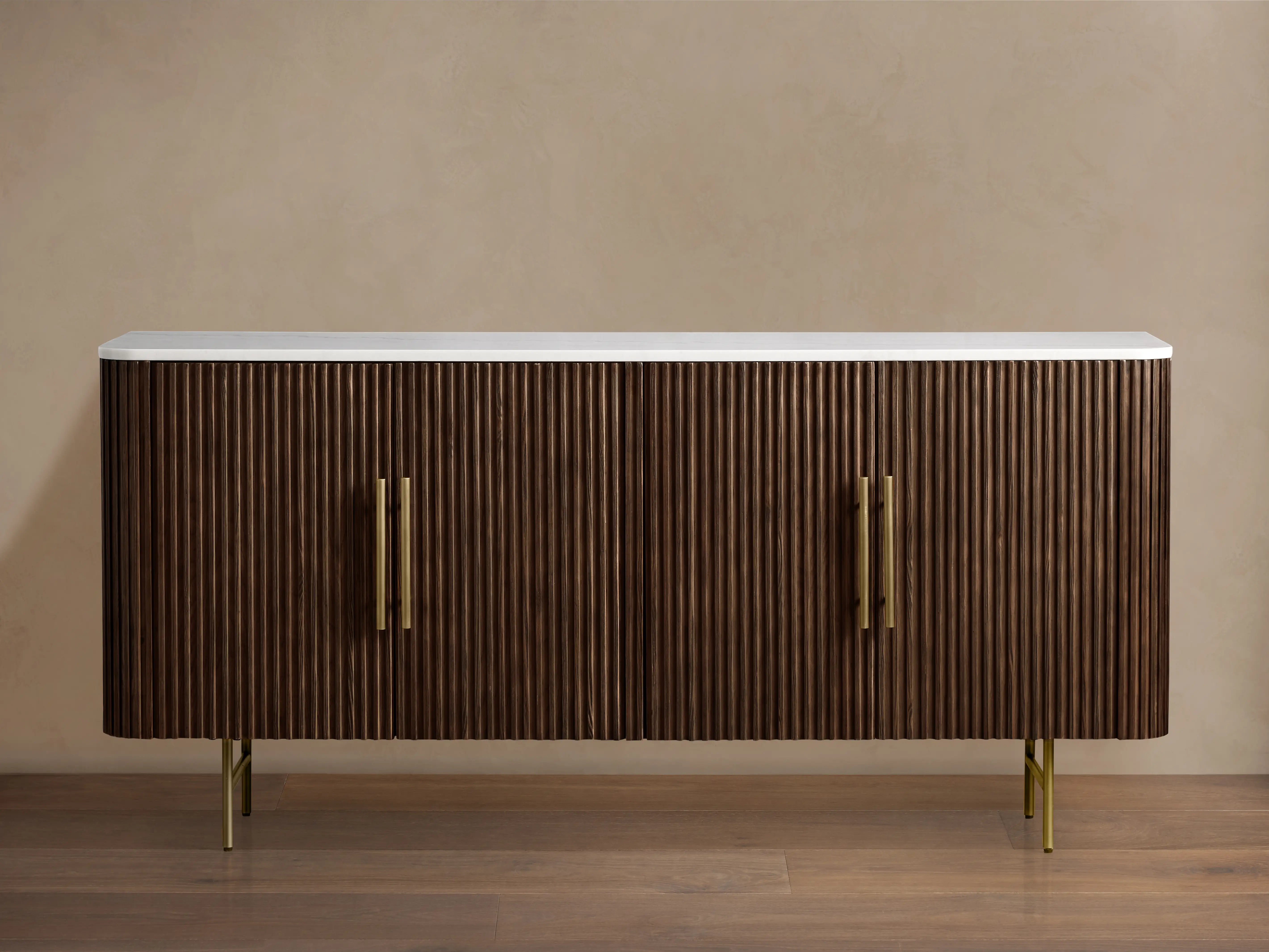 Finnley Sideboard Wood Stone Top Reeded Contemporary Artisanal Dining