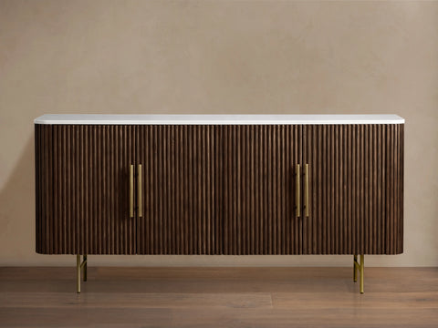 Finnley Sideboard Wood Stone Top Reeded Contemporary Artisanal Dining