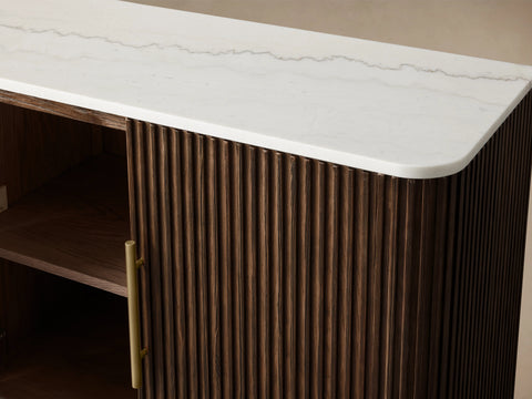 Finnley Sideboard Wood Stone Top Reeded Contemporary Artisanal Dining