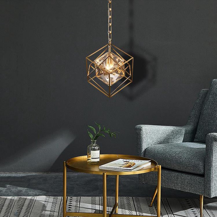 Housegent Rubik's cube Crystal Pendant Light Brass