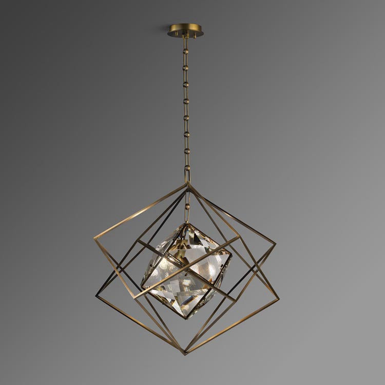 Housegent Rubik's cube Crystal Pendant Light Brass