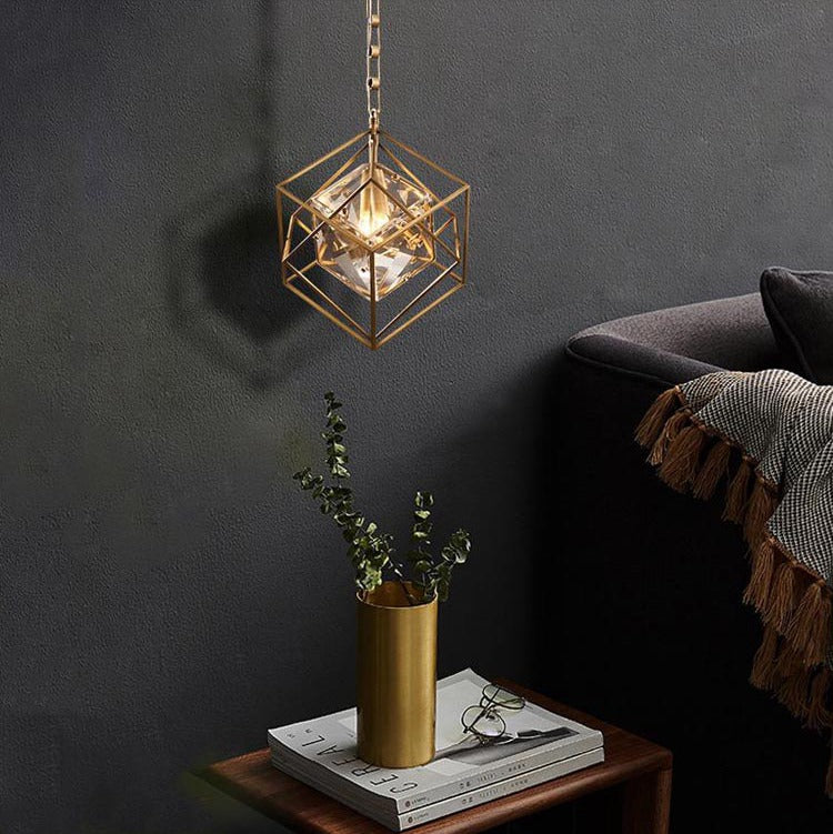 Housegent Rubik's cube Crystal Pendant Light Brass