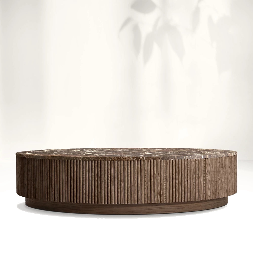 Mulho Oak Wood & Stone Round Coffee Table