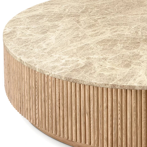 Mulho Oak Wood & Stone Round Coffee Table