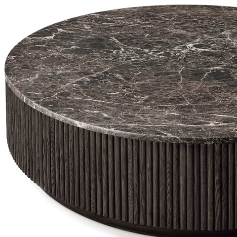 Mulho Oak Wood & Stone Round Coffee Table